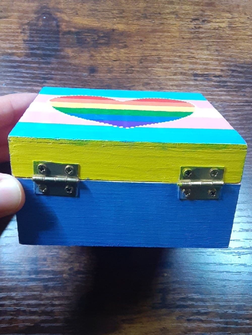 Wooden Trinket Box with Hand-Painted Rainbow Heart & Trans Pride Stripes - Picture 6 of 8